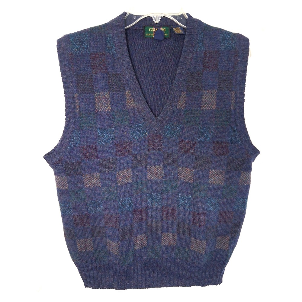Vintage Colours Alexander Julian Wool Checkered Vest Size Large Preppy‎ Academia